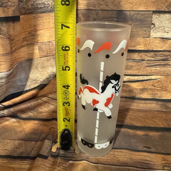 Vintage Libbey Frosted Carousel Horse Iced Tea Glass MCM Circus Barware Red Fair - Picture 5 of 6